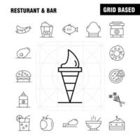 ristorante e bar linea icona per ragnatela Stampa e mobile uxui kit come come telefono Telefono Chiacchierare Hotel mondo carta geografica Posizione Hotel pittogramma imballare vettore