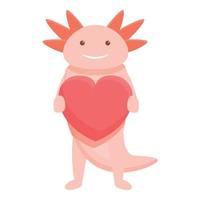 Axolotl con cuore icona, cartone animato stile vettore