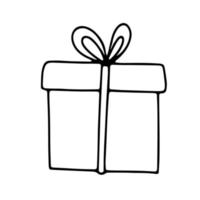 scarabocchio regalo scatola con arco. mano disegnato linea illustrazione isolato su bianca sfondo. sorpresa per Natale o compleanno vettore