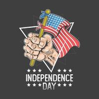 la mano del giorno dell'indipendenza americana tiene la bandiera degli Stati Uniti vettore