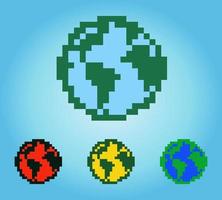 8 bit miniatura terra pixel. il mondo nel vettore illustrazioni. globo nel pixel arte.