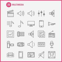 multimedia linea icona per ragnatela Stampa e mobile uxui kit come come mobile cellula Telefono hardware telecamera video Immagine film pittogramma imballare vettore