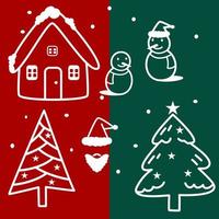 schema di carino Natale elemento, Natale albero pupazzo di neve e minuscolo Casa. vettore
