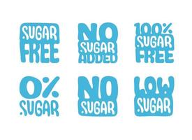 zucchero gratuito, no aggiunto, 100 per cento, Basso zucchero isolato logo modelli. corretto dieta, bene nutrizione. vegano, diabetico, bio cibo. impostato di vettore adesivi per Prodotto pacchetto, etichetta disegno, infografica