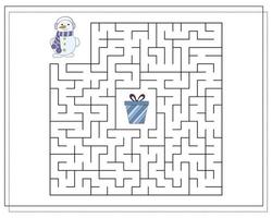un' puzzle gioco per figli, partire attraverso il labirinto. prendere il pupazzo di neve per il regalo. vettore