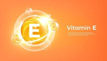 vitamina e d'oro vettore trattamento. vitamina far cadere pillola capsula. splendente d'oro essenza gocciolina. bellezza trattamento nutrizione pelle cura design. vettore