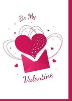 contento San Valentino giorno. saluto cartolina con rosa cuori nel Busta. vettore