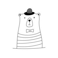 simpatico orso doodle con cappello e cravatta vettore