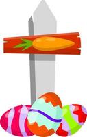 celebrazione di Pasqua. impostato di colorato dipinto uova e carota. cristiano vacanza. elemento di bambino gioco. cartone animato piatto illustrazione. piatto per scoperta oggetti. cartello pointer per itinerario vettore