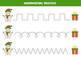 tracciato Linee per bambini. carino pupazzo di neve. scrittura la pratica. vettore