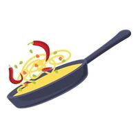 wok padella icona, cartone animato stile vettore