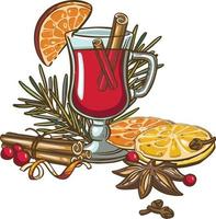 simbolo caldo nuovo anno o Natale vin brulé vino frutta bevanda vettore