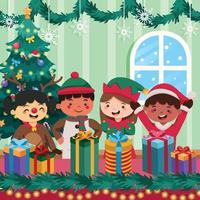 bambini festeggiare Natale insieme vettore