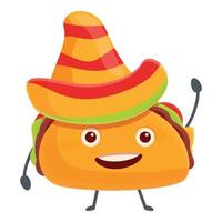 tacos nel sombrero icona, cartone animato stile vettore