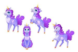 Magia unicorno cartone animato personaggio carino pony o cavallo vettore