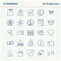 e-commerce 25 scarabocchio icone mano disegnato attività commerciale icona impostato vettore