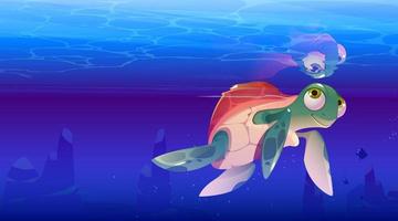cartone animato tartaruga mare animale, carino marino tartaruga vettore