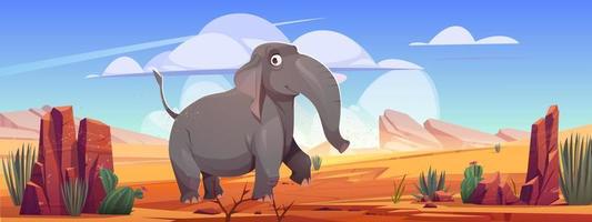 divertente elefante camminare a deserto paesaggio, animale vettore