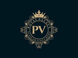 lettera pv antico reale lusso vittoriano logo con ornamentale telaio. vettore