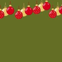 un' modello di rosso e oro Natale colorato palle su un' verde sfondo per cartoline manifesti banner vettore