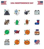 piatto pieno linea imballare di 16 Stati Uniti d'America indipendenza giorno simboli di sport palla canone americano giorno modificabile Stati Uniti d'America giorno vettore design elementi