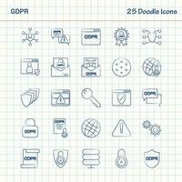 GDPR 25 scarabocchio icone mano disegnato attività commerciale icona impostato vettore