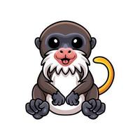 carino poco tamarino scimmia cartone animato seduta vettore