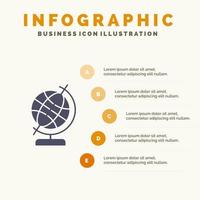 formazione scolastica geografia globo solido icona infografica 5 passaggi presentazione sfondo vettore