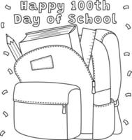 100 ° giorno di scuola Borsa colorazione pagina per bambini vettore