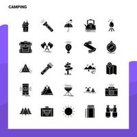 25 campeggio icona impostato solido glifo icona vettore illustrazione modello per ragnatela e mobile idee per attività commerciale azienda