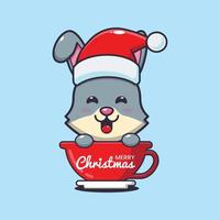 carino coniglio indossare Santa cappello nel tazza. carino Natale cartone animato illustrazione. vettore