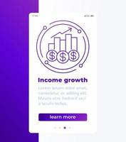 profitto, reddito crescita mobile bandiera con linea icona vettore