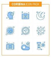 coronavirus prevenzione 25 icona impostato blu batteri microbo Luna germi batterio virale coronavirus 2019 nov malattia vettore design elementi
