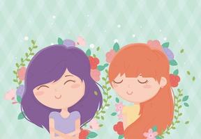 banner con giovani donne e fiori vettore