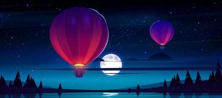 aria palloncini volante a notte stellato cielo con Luna vettore