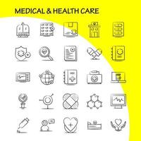 medico e Salute cura mano disegnato icona per ragnatela Stampa e mobile uxui kit come come medico file rapporto ospedale ricerca medico cuore battere pittogramma imballare vettore