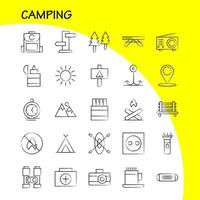 campeggio mano disegnato icona imballare per progettisti e sviluppatori icone di panchina campeggio all'aperto viaggio campeggio incontro all'aperto fuoco vettore
