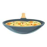 friggere wok padella icona, cartone animato stile vettore