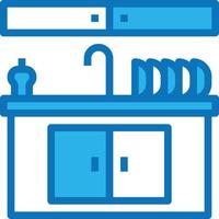 Lavello lavare pulizia acqua cucina - blu icona vettore