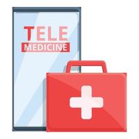 telemedicina primo aiuto kit icona, cartone animato stile vettore