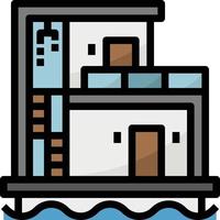Casa galleggiante acqua lusso edificio - pieno schema icona vettore