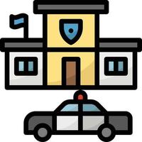 polizia stazione polizia poliziotto auto edificio - pieno schema icona vettore