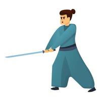 uomo samurai icona, cartone animato stile vettore