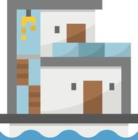 Casa galleggiante acqua lusso edificio - piatto icona vettore