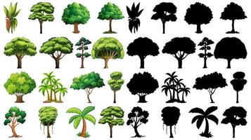 insieme di piante e alberi con la sua silhouette vettore