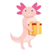 Axolotl regalo scatola icona, cartone animato stile vettore