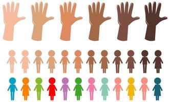 mani e persone simboli in colore diverso isolato su sfondo bianco vettore