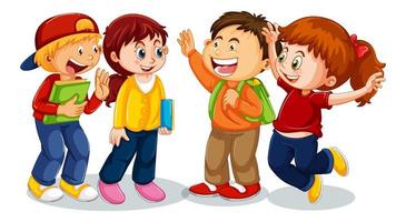 gruppo di bambini piccoli personaggio dei cartoni animati su sfondo bianco vettore