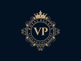 lettera vp antico reale lusso vittoriano logo con ornamentale telaio. vettore