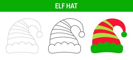 elfo cappello tracciato e colorazione foglio di lavoro per bambini vettore